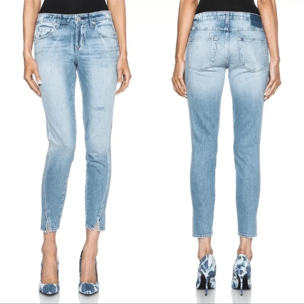 AMO Twist Sweet Cheeks Jeans Womens 29 Slim Fit Mid Rise Tapered Blue Denim USA